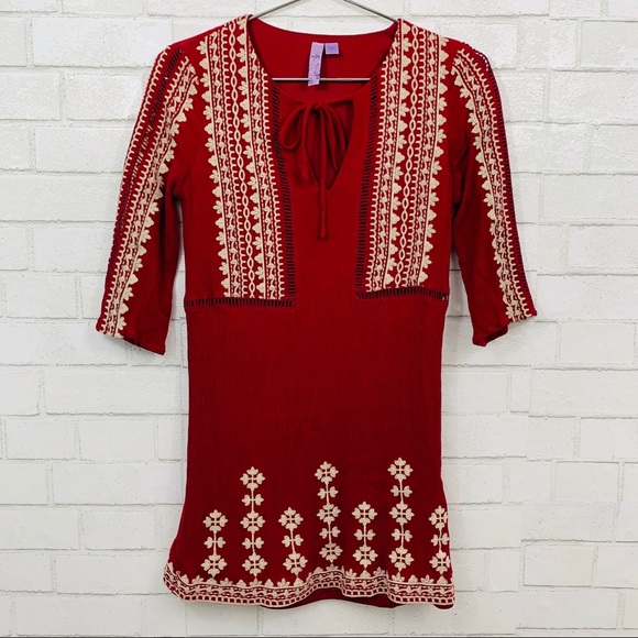 Anthropologie Dresses & Skirts - 📍3/$15 ALYA ANTHROPOLOGIE RED BOHO TUNIC DRESS XS
